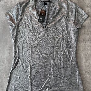 INC NWT Womens Top  Taupe SHINY Silver Gray Casual Metallic Top XL